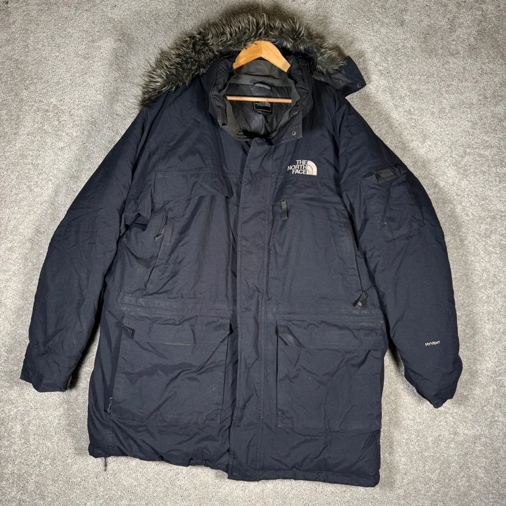 The North Face Mens XXL Black HyVent Fur Hooded Down McMurdo Parka Jacket READ